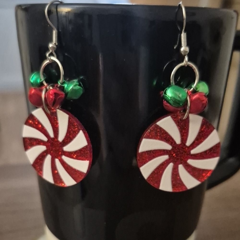 ♡♡♡ Festive Red and Green Peppermint Earrings Holiday Gifts & Jewelry